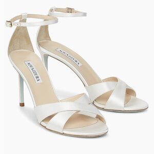 Aquazzura Ivory Satin Cross Strap Heels